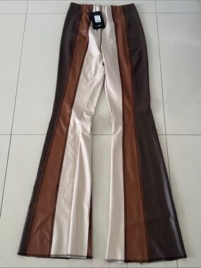 Fashion Nova Colorblock Faux-Leather Flared Pants - Brown, Tan & Cream